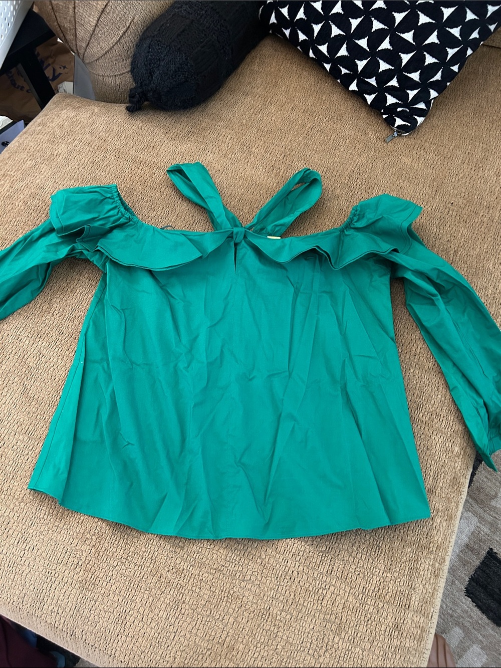 J. Crew Off-Shoulder Ruffle Tie-Back Top - Teal